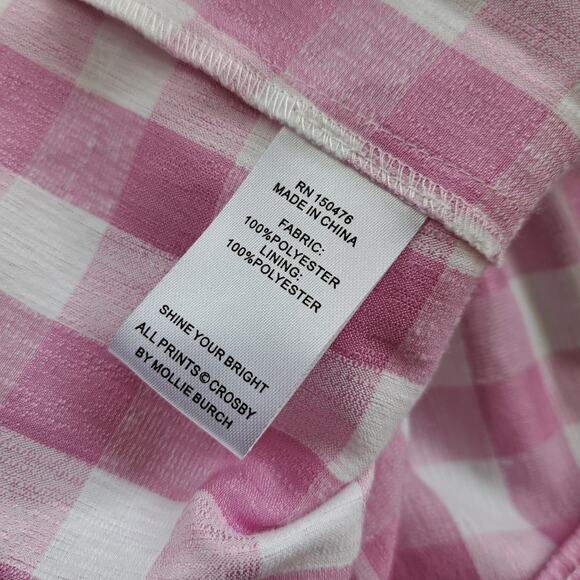 CROSBY Mollie Burch Jackie Puff Sleeve V-neck Top Medium Pink White Gingham - Picture 10 of 10